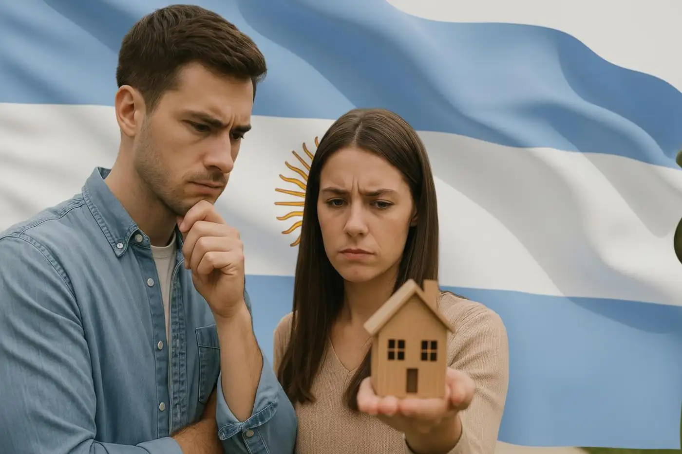 pareja de jóvenes argentinos preocupados porque no pueden comprar su casa propia